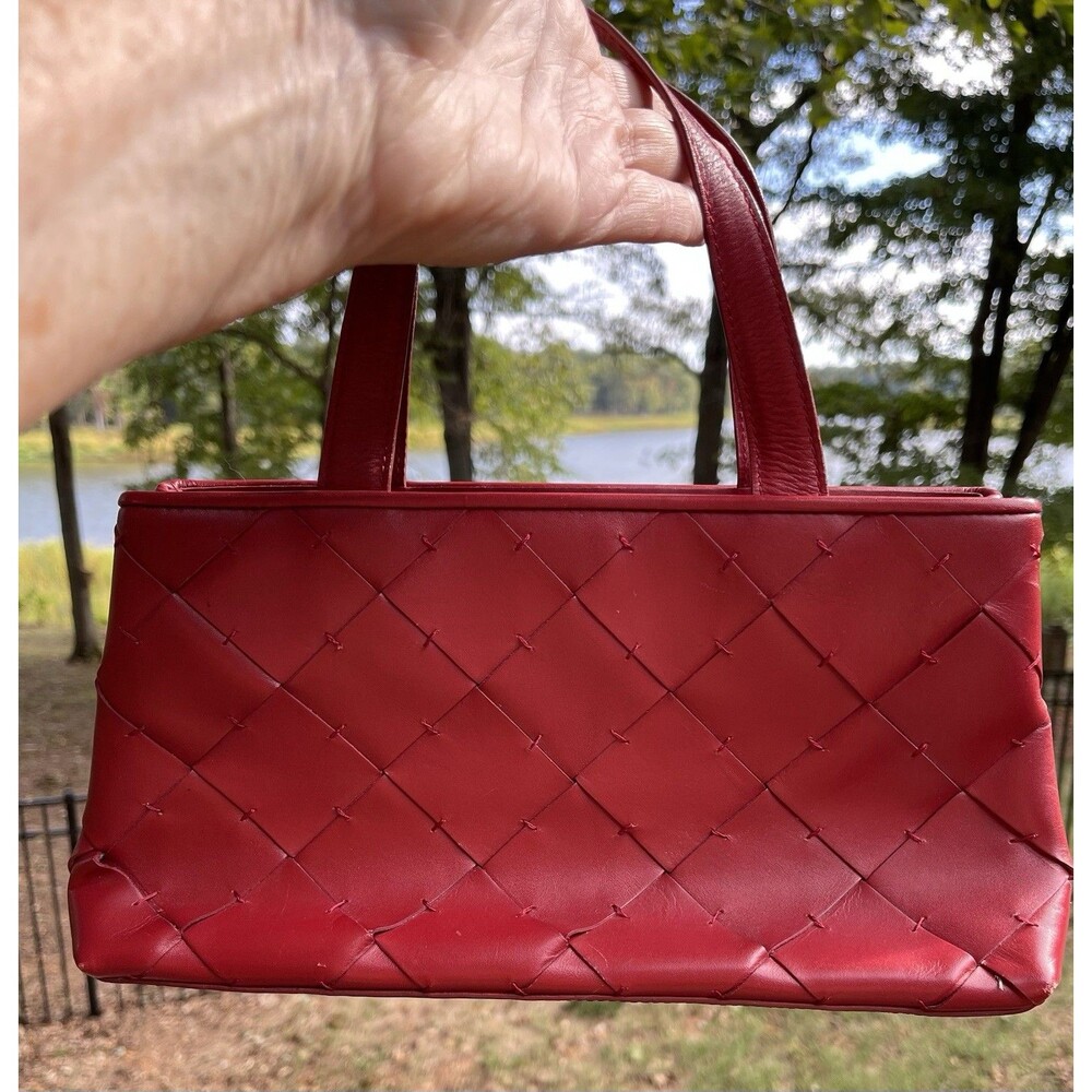 COLE HAAN Woven Purse Deep Red Burgandy Bag Handbag